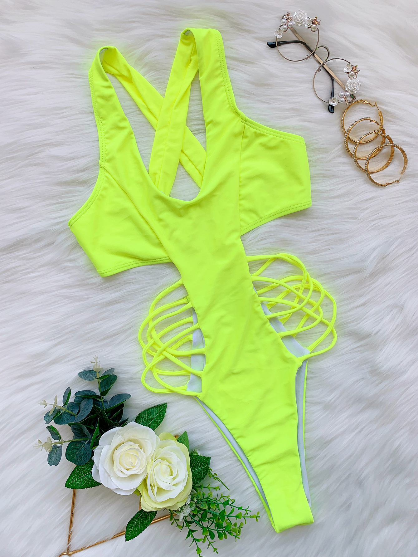 Solid Color Sleeveless Backless One-Piece Swimsuit NSCSM112553