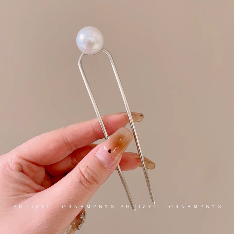 2025 nueva horquilla perla en forma de U para mujer, pinza para el cabello, artefacto fijo para el cabello, horquilla de sentido avanzado, tocado