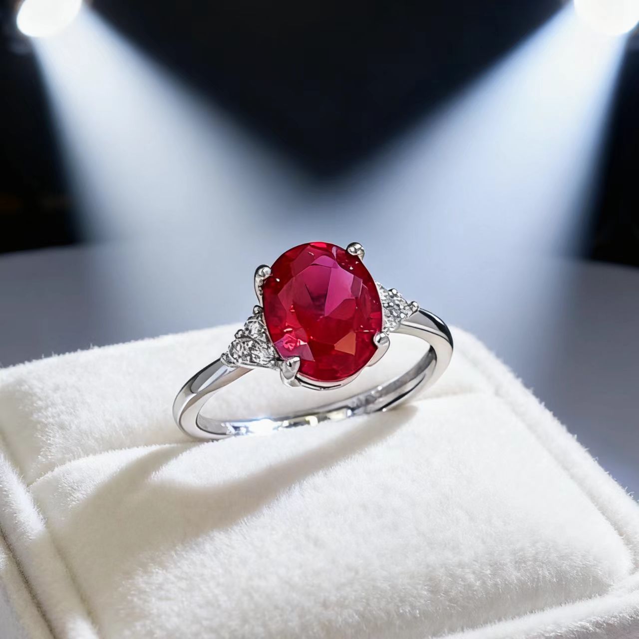 New Jewelry: Egg-shaped Cultivated Ruby Ring, Niche High-end Colored Gemstone Red Corundum Open Ring_voghion.com