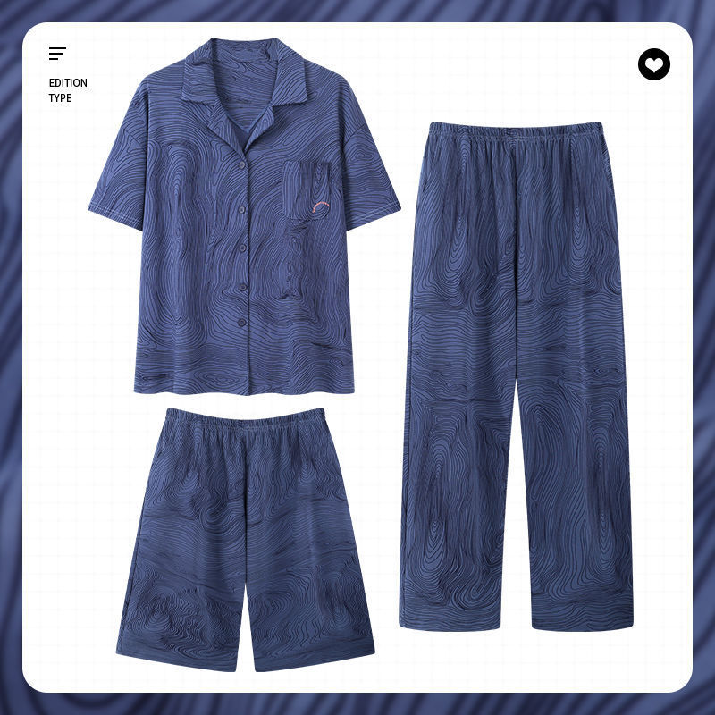 Pijamas de algodón para hombre de verano de mangas cortas pantalones cortos delgados de hombre de verano de ropa de casa grande tres piezas