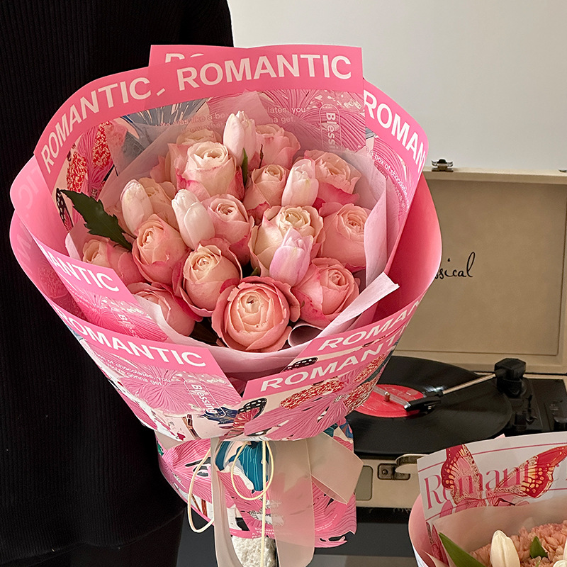 Huaxi estilo faunista película red impermeable película perlada floral atmósfera de papel flor flor florista ramo de papel de embalaje