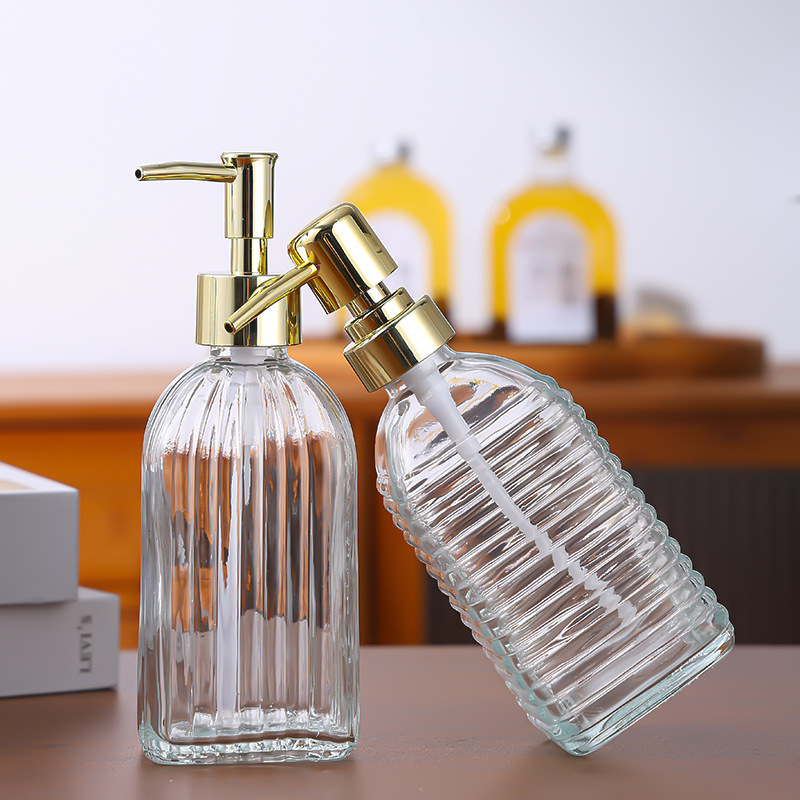 Botellas vacías de vidrio para gel de ducha/champú/loción, con dosificador a presión y opción de grabado/impresión de logotipo, venta al por mayor.