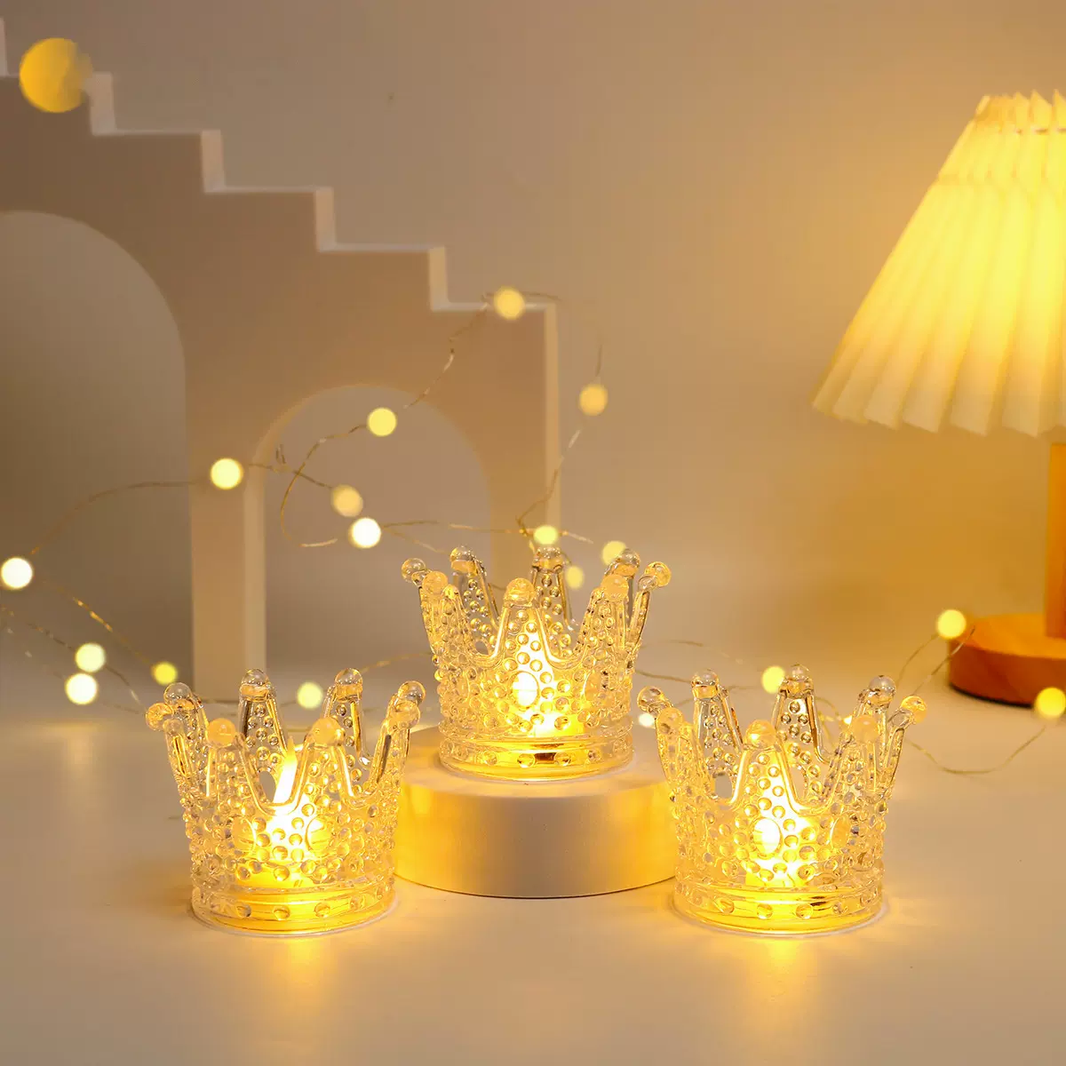 亚马逊热卖蜡烛灯创意烛台装饰摆件LED电子蜡烛皇冠形爱心小夜灯