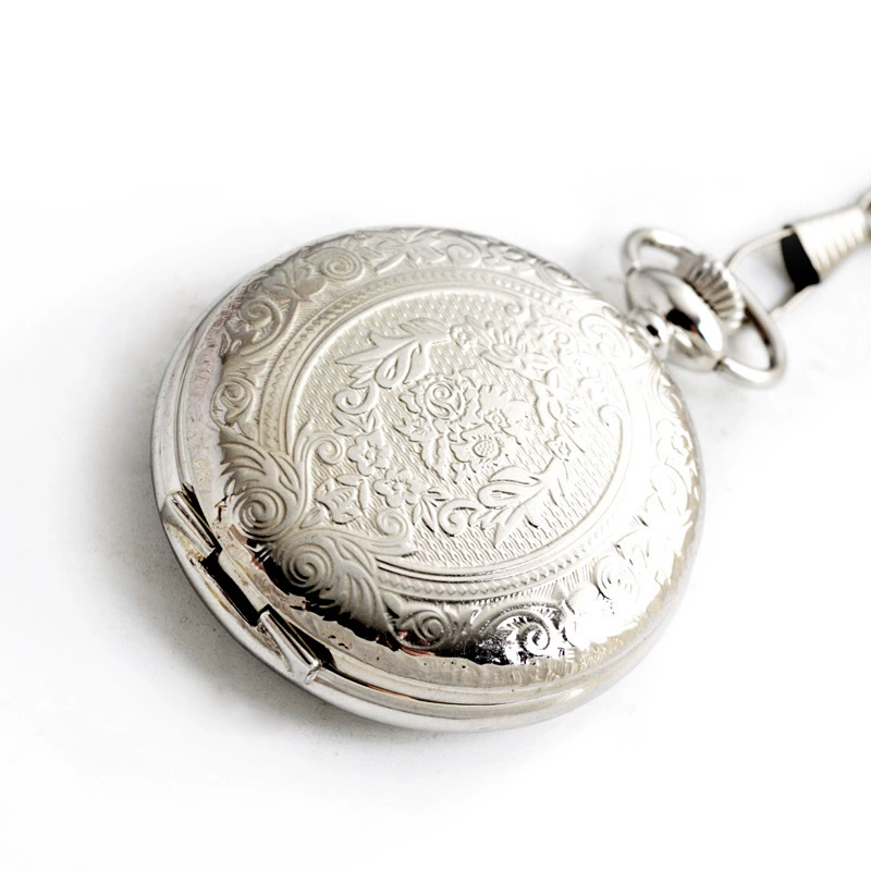 Quartz big silver metal pocket watch for leisure, wholesale