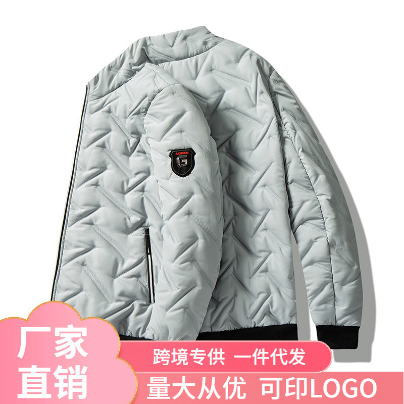 跨境棉衣男外套秋冬季2023新款立领棉袄韩版潮流加厚羽绒棉棒球服