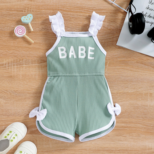 Baoxin children's clothing Korean style ins style summer letter fungus lace suspenders bow shorts infant girls crawl clothes