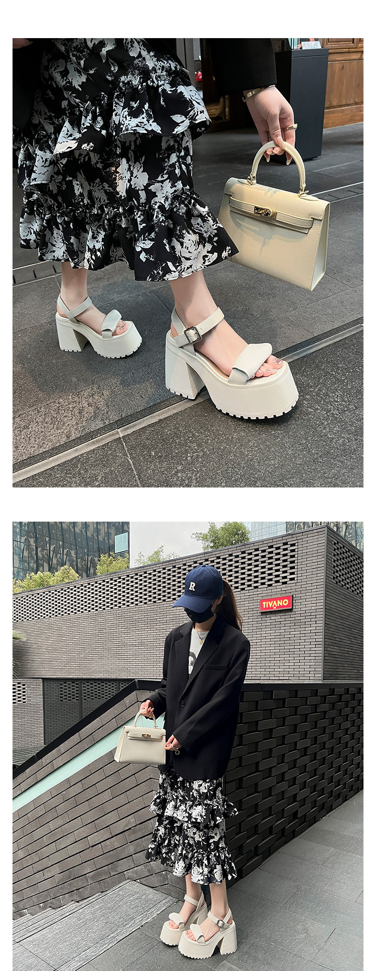 Sandal quai ngang đế dày gót vuông phong cách La Mã, đế platform tăng chiều cao, siêu nhẹ không mỏi chân — Màu đen chi tiết 11