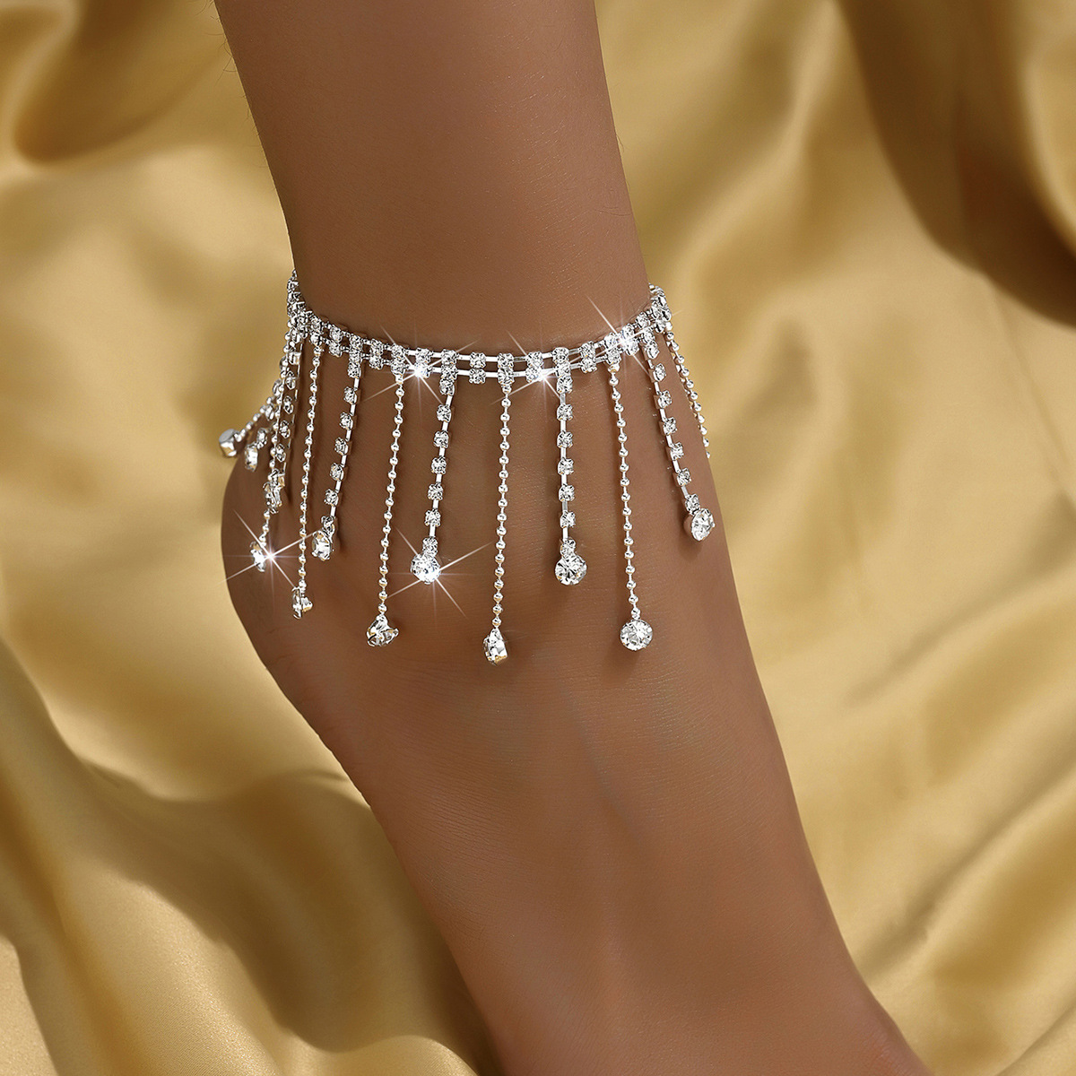 Nuevo estilo de venta caliente de diamante de tobilla de tobilla damas playa simple doble gota de colgante tobilla al por mayor