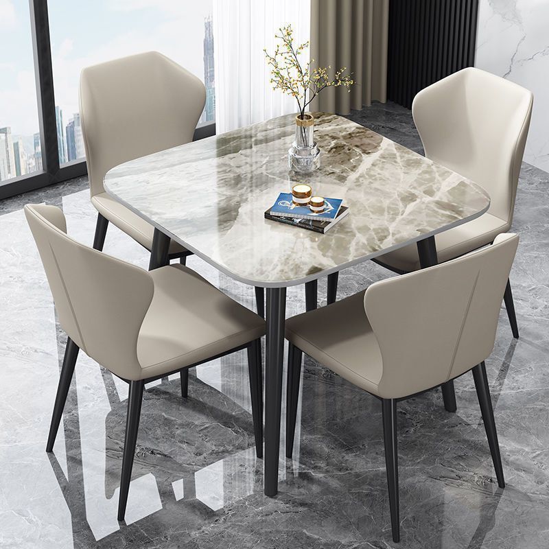 Rock Slab Extendable Dining Table and Chair Set, Carbon Steel Legs, Square-To-Round Folding Table, Small Apartment Dining Table