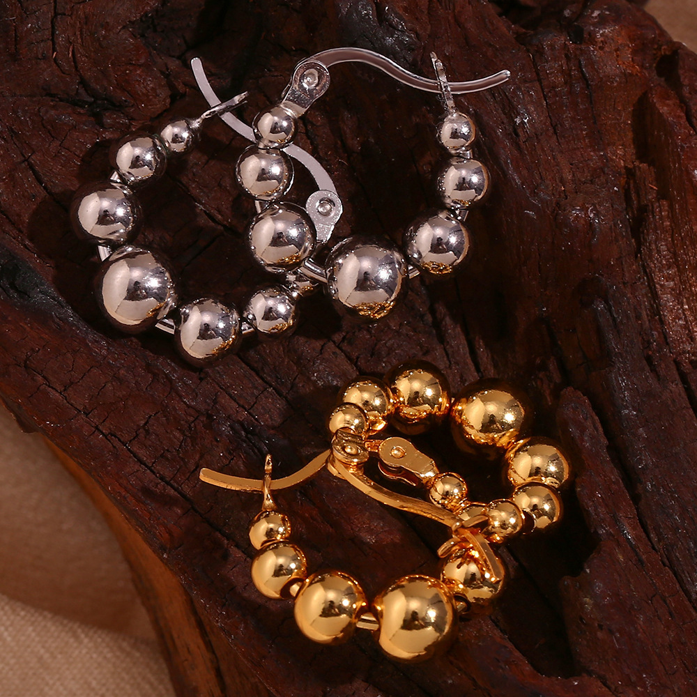 Gradient Size Beads Stainless Steel Earrings