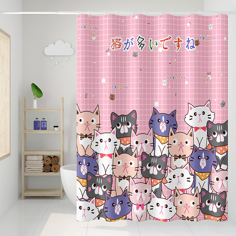 Amazon new polyester shower curtain waterproof cloth shower set punch-free bathroom curtain bathroom partition curtain wholesale