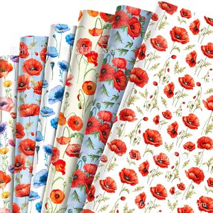Wz145 Poppy Gift Decorative Paper Spring Gift Box Paper Blue Flower Decorative Outer Wrapping Paper