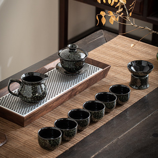 Kiln Change Kung Fu Tea Set suit Light Luxury High-end Ceramic Simple Chinese Style Teapot Cover Bowl Business Accompanying Ceremony