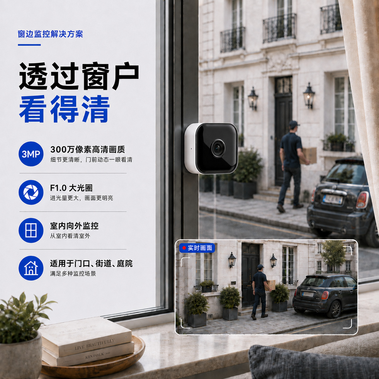 跨境WIFI红外贴窗高清摄像头贴窗家用网络监控手机双向通话窗户