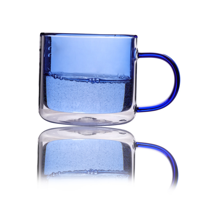 Vidrio de borosilicato para el hogar taza de agua de doble capa con aislamiento de doble capa taza de café con leche forro de color con mango taza de doble capa