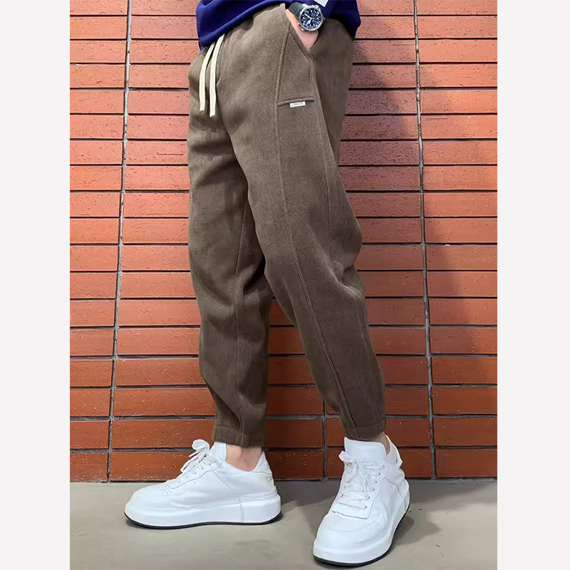 Corduroy pants for men's spring and autumn casual long pants, men's ankle sports pants, large size sanitary pants, small foot Harlan pants