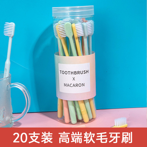 [20 Pack] Bucket Small Candy Color Toothbrush Adult Household Bucket Soft Bristle Toothbrush Macaron Color Toothbrush Wholesale
