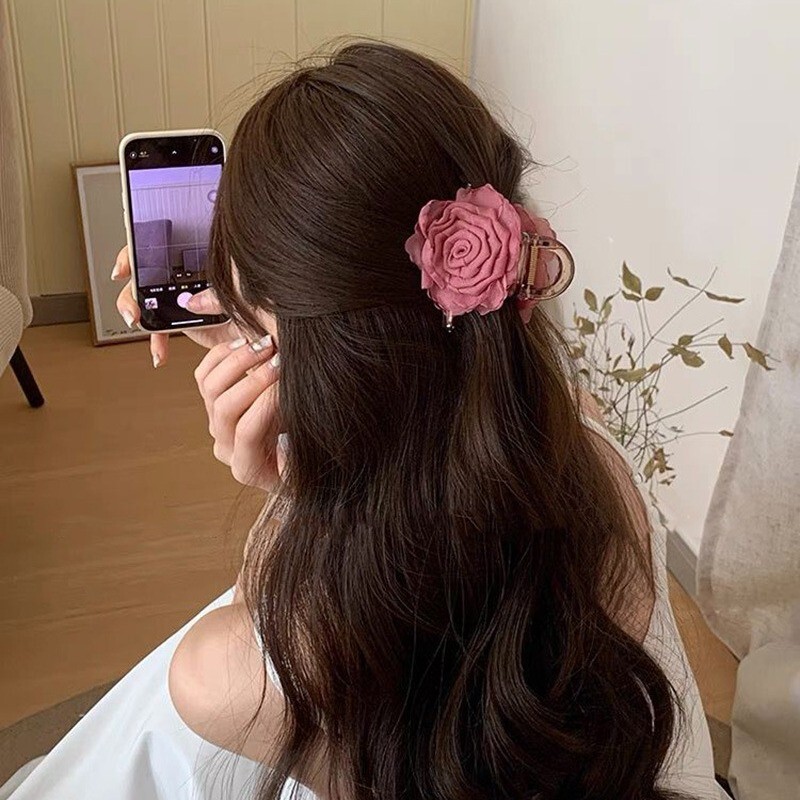 工場直販スーパーフェアリーフラワーグリッパー、高級ヘアアクセサリー、女性用多用途サメクリップ、後頭部用スイートヘアクリップ|undefined