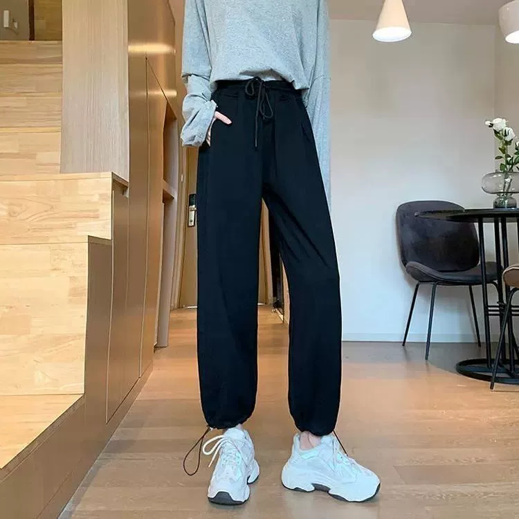 Демисезонные зауженные casual брюки, свободный крой, высокая талия, шнуровка