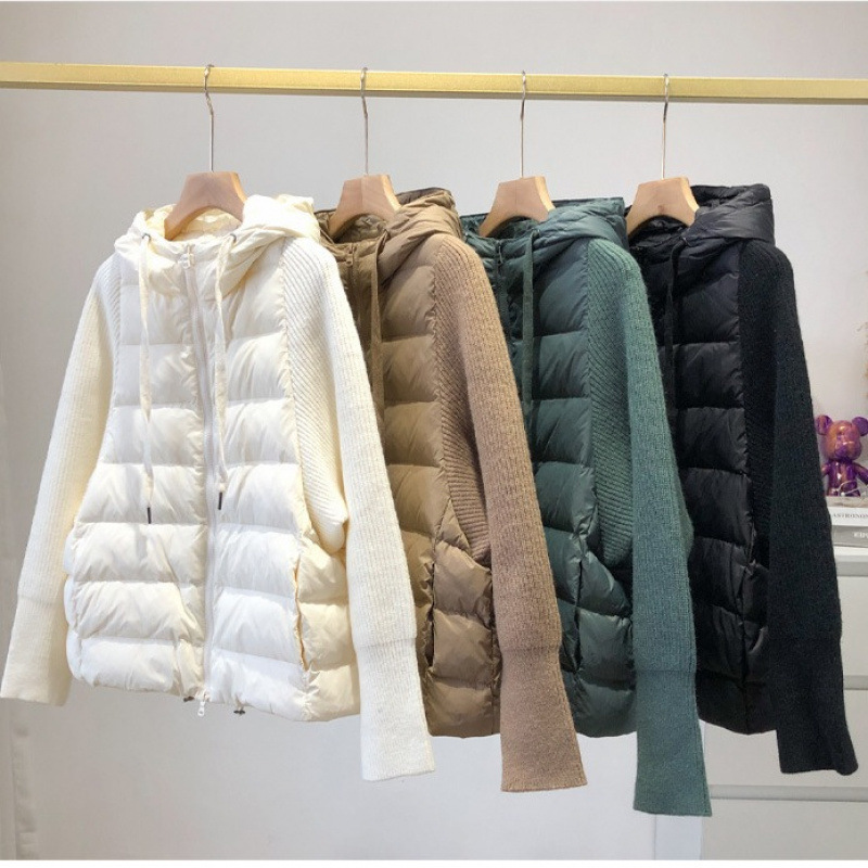 Down Jacket Women's Winter 2025 New Style 90 White Duck down French Casual Versatile Lightweight Knitted Hooded Splicing Jacket