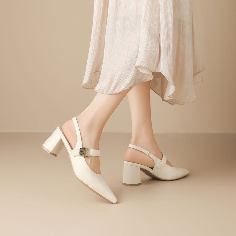 Sandal nữ mũi hở gót thấp kiểu Pháp thanh lịch — Rượu sâm banh NM26