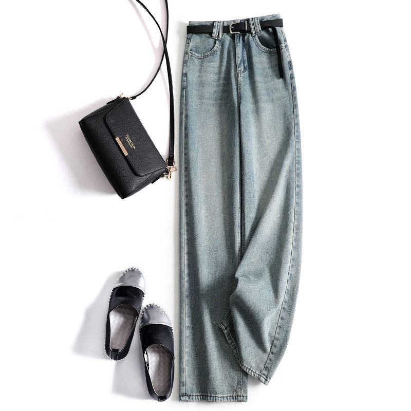 Clearance Sale Women's Clothing with Tags Removed, Surplus Stock, Original Export Straight-Leg High-Waisted Jeans for Women, Spring/Summer Casual Wide-Leg Pants