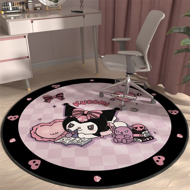 Kuromi imitation cashmere carpet for living room, bedroom, computer chair, round floor mat, entryway doormat, wholesale for children's room Kuromi imitation cashmere carpet for living room, bedroom, computer chair, round floor mat, entryway doormat, wholesale for children's room