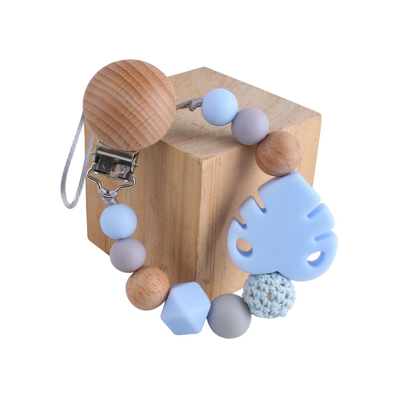 Suministros para bebés Beech chupete clip juguete mordedor bebé calmante hoja de silicona molar Cadena de chupete cadena anti-caída