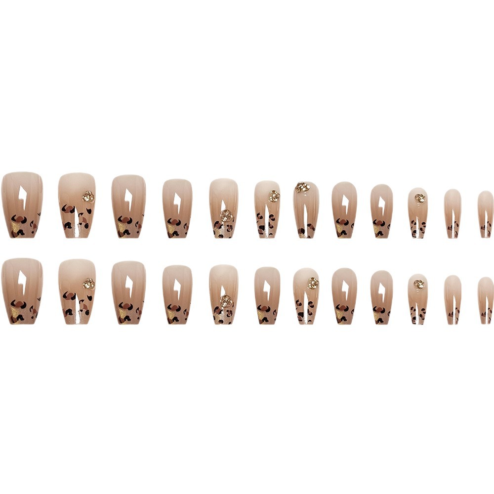 Leopardo desnudo francés ojo de gato manicure sexy moda salvaje usar uñas 24 piezas escalera corta parche de uñas terminado