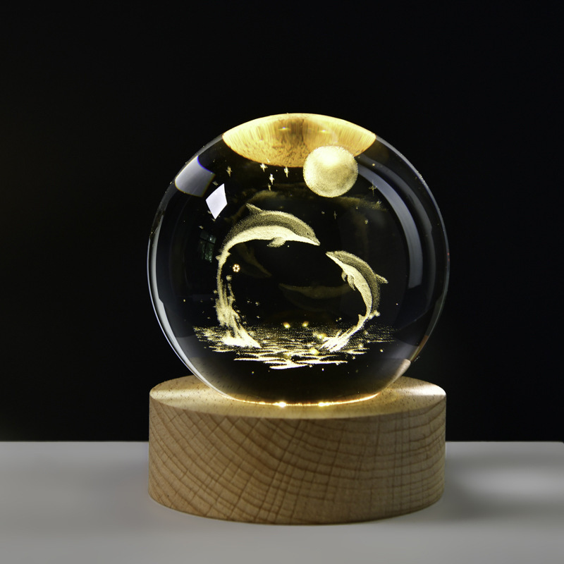 木質発光台座3d内彫刻水晶玉銀河太陽系創意デスクトップ小夜灯置物祝日プレゼント|undefined