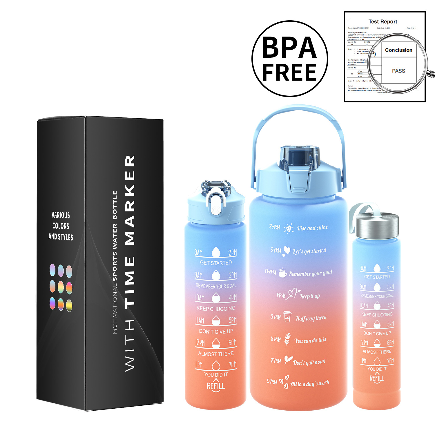 Taza de agua de gran capacidad taza de paja de plástico espacio simple olla botella de equitación deportes al aire libre taza de agua conjunto de tres piezas con caja