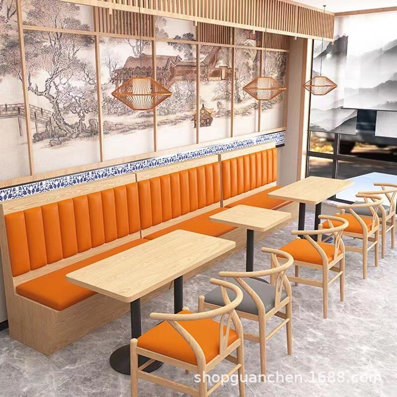 Simple Western Restaurant Hot Pot Restaurant Booth Sofa Commercial Canteen Noodle Shop Rice Bowl Restaurant Dining Table and Chair Set