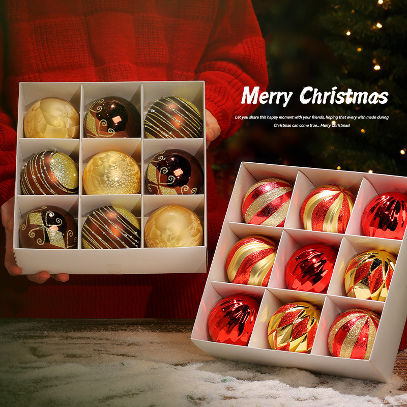 Navidad bola de color 6cm bola de plástico galvanizado color mixto bola de Navidad pintada 9 piezas juego de decoración navideña colgante bola colgante