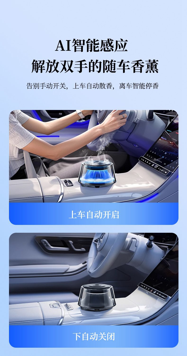 Carefully Selected Car Fragrance with Five-Color Gradient, Smart Light-Sensing, High-End Car Perfume, Car Air Freshener, Cross-Border