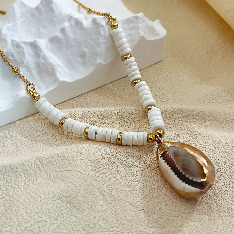 Bohemian shell choker ketting voor dames vintage stijl wit_voghion.com