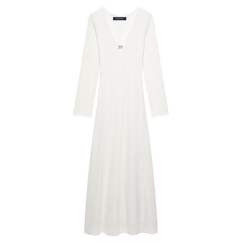 Taop&Za Spring and Summer New Women's Elegant and Fashionable Pure Color Crochet Midi Dress 0387054