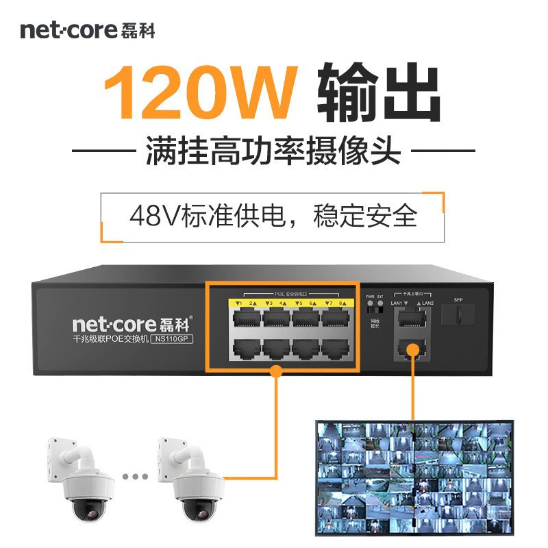 Leike NS110GP двухгигабитный класс POE-коммутатор 10 портов для видеонаблюдения, питание 48V по сетевому кабелю