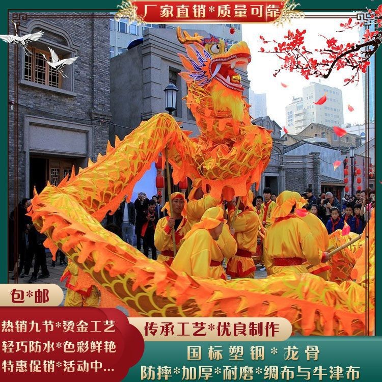 舞龙舞狮优质密度绸布龙道具婚庆节日牛津布烫金舞龙表演用品全套