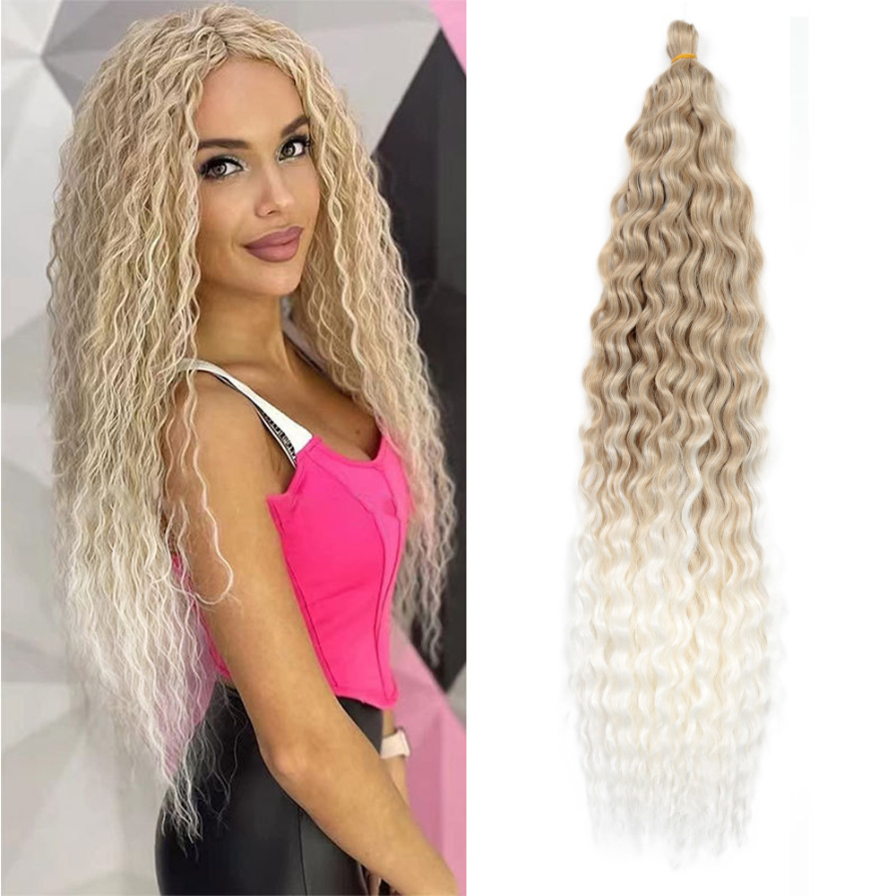 Syntetiskt hår Virkningsteknik för lågtemperatur djupa lockiga gardiner 22 tums vågig virkning_voghion.com