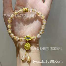 寺庙同款琉璃手串的手链金箔珠三通饰品配件七彩色琉璃珠子手串批