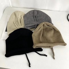 大头抽绳帽保暖卷边针织帽毛线帽子秋冬季堆堆帽欧美风小包头冷帽