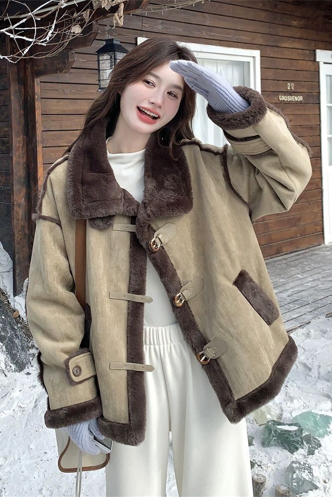 Fashionable and Stylish Fur One-Piece Imitation Lamb Wool Jacket for Women Autumn and Winter 2025 New Motorcycle Jacket Suede Cotton Jacket