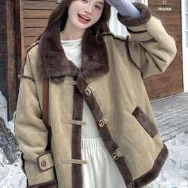 时髦洋气皮毛一体仿羊羔毛外套女秋冬2025新款机车服麂皮绒棉衣