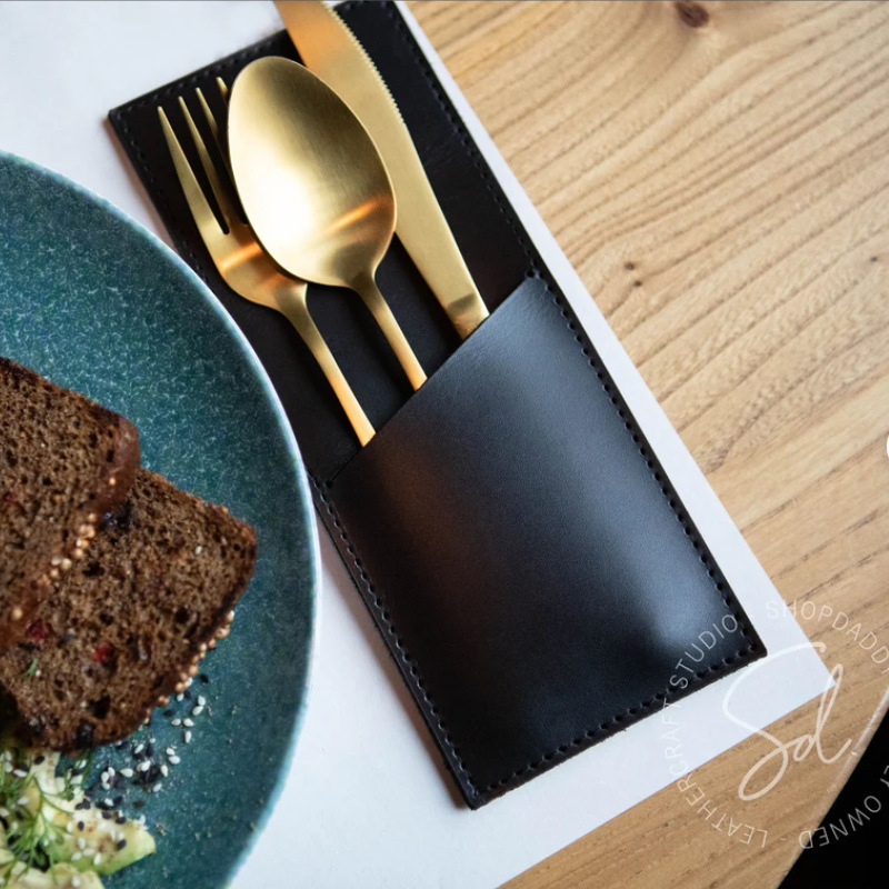 Amazon's same PU leather knife and fork storage bag Western food…