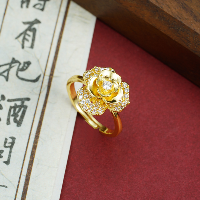 Nuevo anillo de oro de arena vietnamita estilo nacional flores anillo de boca viva temperamento estilo palacio joyas de alta calidad