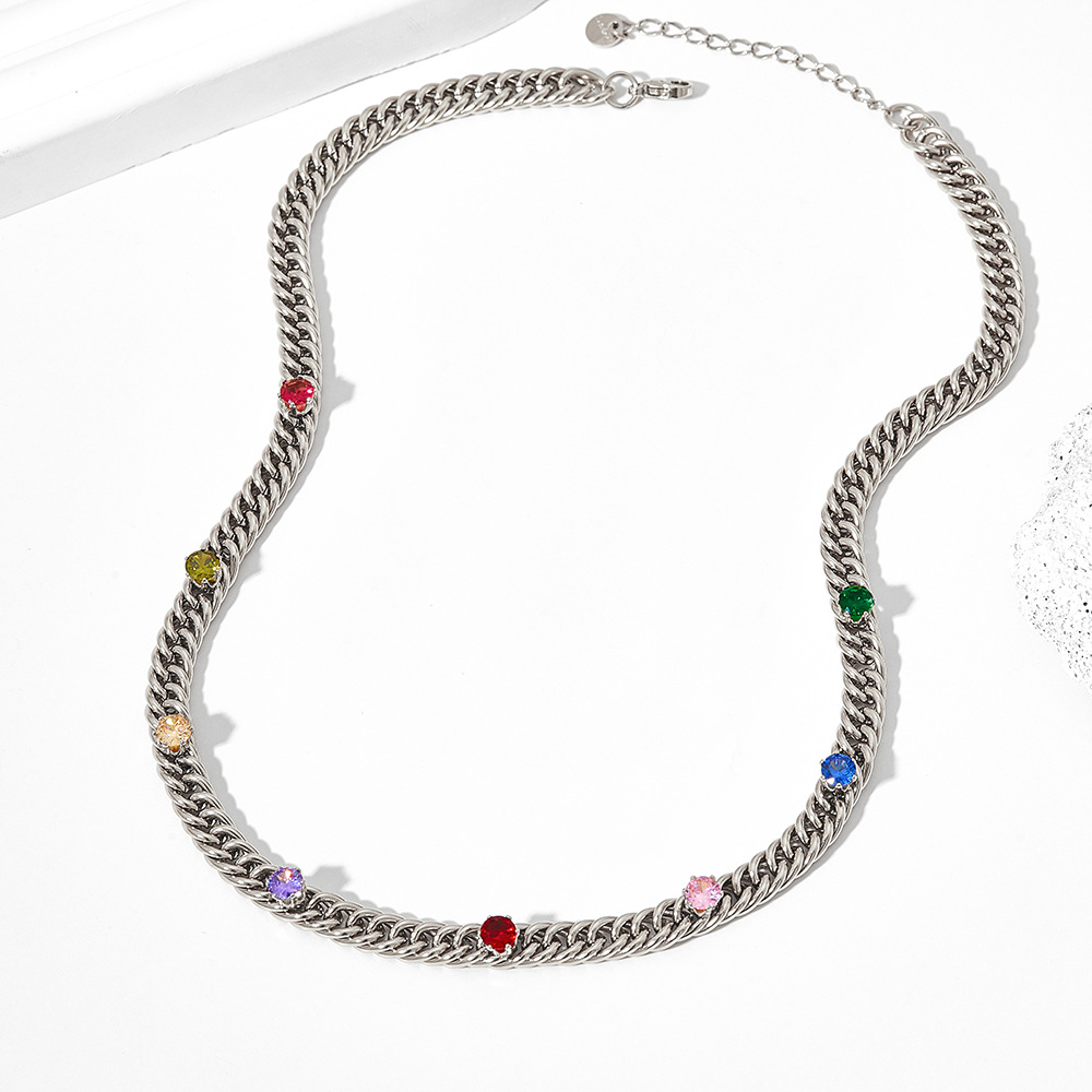 Fashion Geometric Stainless Steel Plating Zircon Necklace Colorza_colorza_5