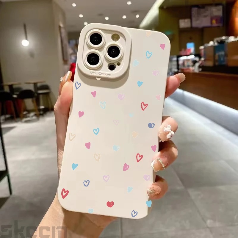 iPhone 15 Pro Max, Apple 14, 13, 12, 11 uyumlu renkli kalp desenli şık ve yaratıcı telefon kılıfı