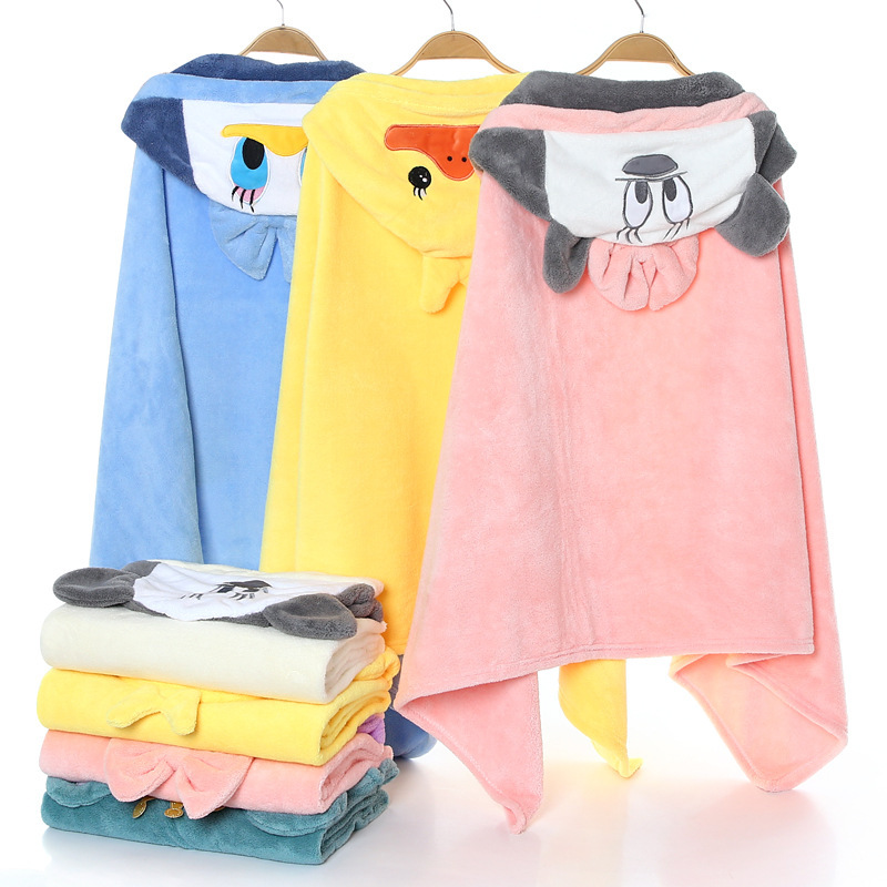 Thickened Bath Towel, Children's Hooded Bath Towel, Cape, Coral Fleece, Cartoon Bathing Donald Duck Cape, Blanket, Label Customization and Dropshipping