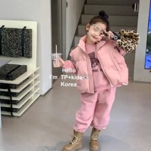 韩国女童冬装款加绒套装洋气儿童卫衣加厚休闲运动三件套童装