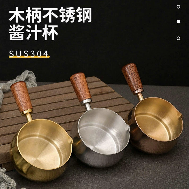 Трансграничная 304 из нержавеющей стали Соус Чашка Соус Западная Стейк Соус Чашка Деревянная ручка Приправа Маленькая Чаша Томатный Салат Блюдо Соус